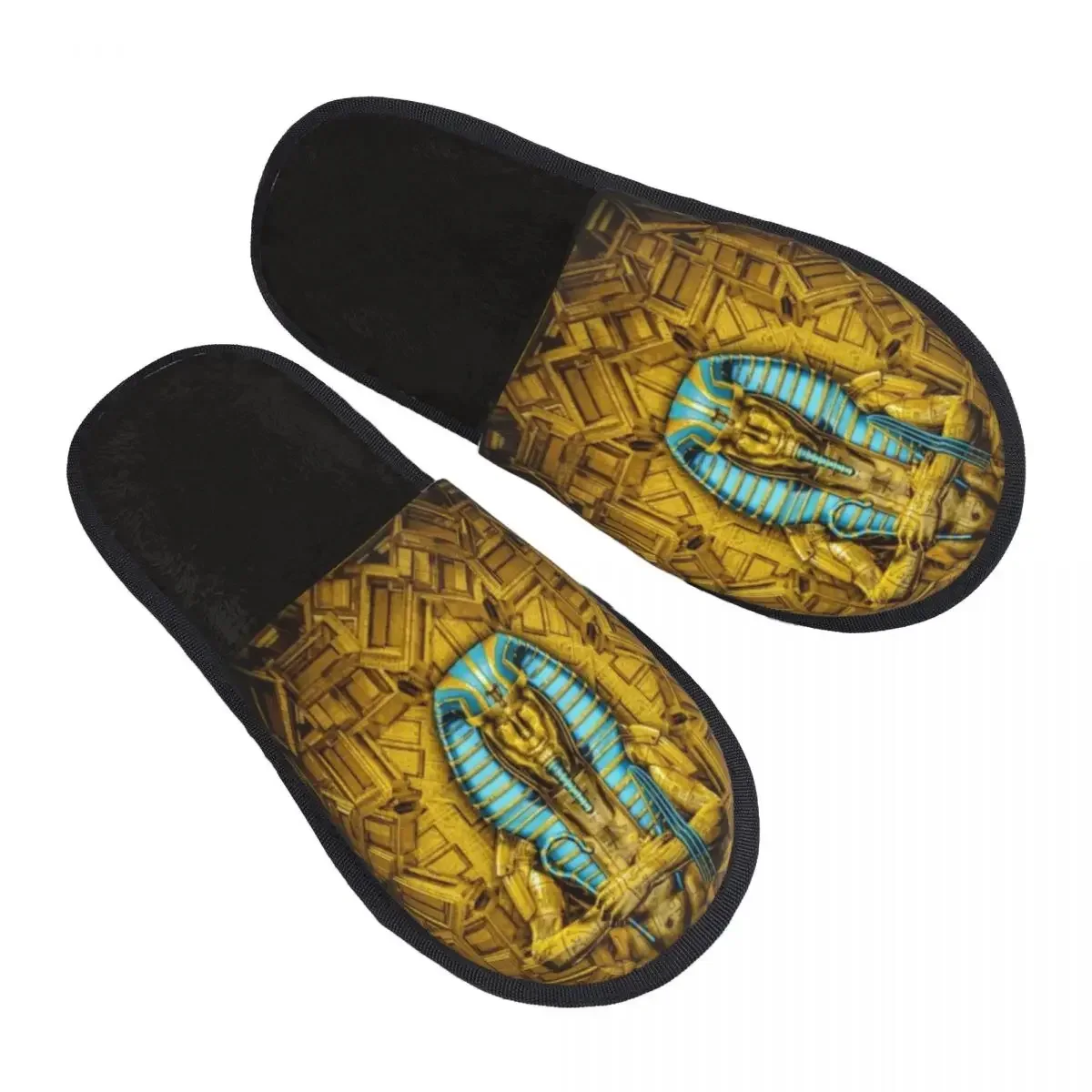 Soft Plush Cotton Sacred King Egyptian Pharaoh Hieroglyphic Slippers Shoes Non-Slip Floor Indoor Furry  For Bedroom