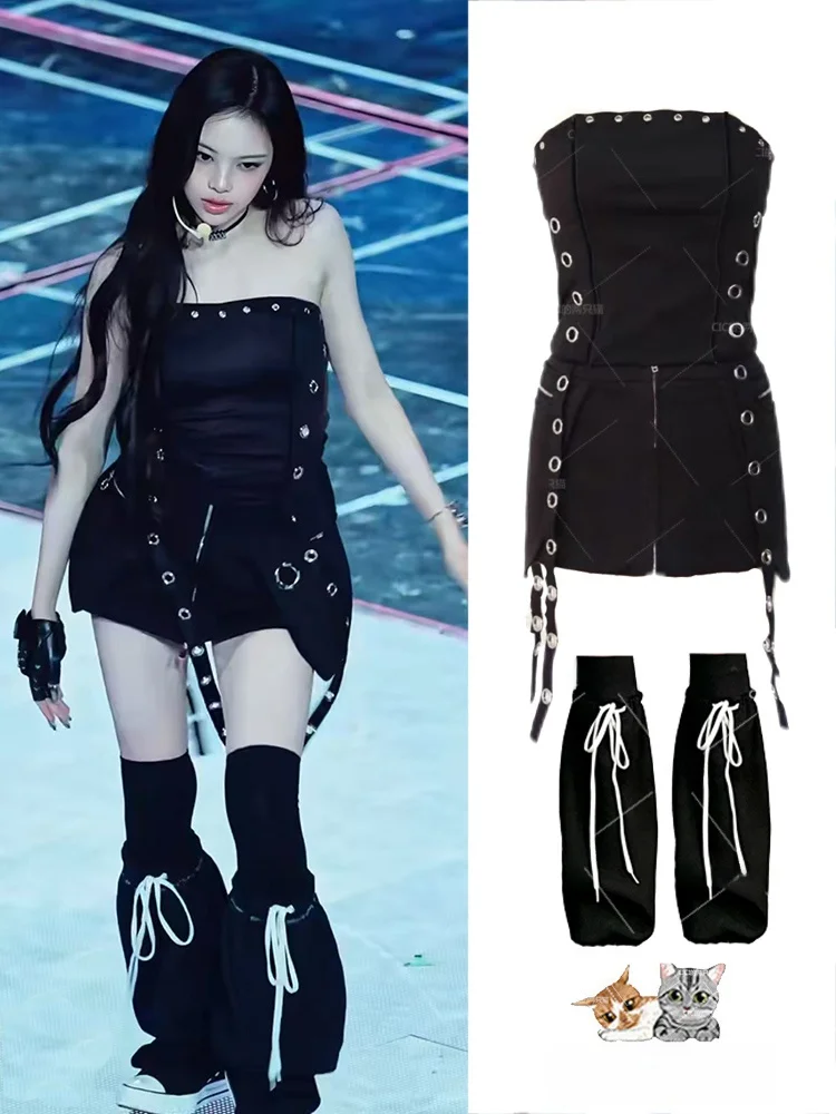 

Hearts2Hearts Ian Hot Girl Embroidered Tube Top Tank Vest Skirt Set Stage Performance Costume Sexy Trendy Chinese Ethnic Style