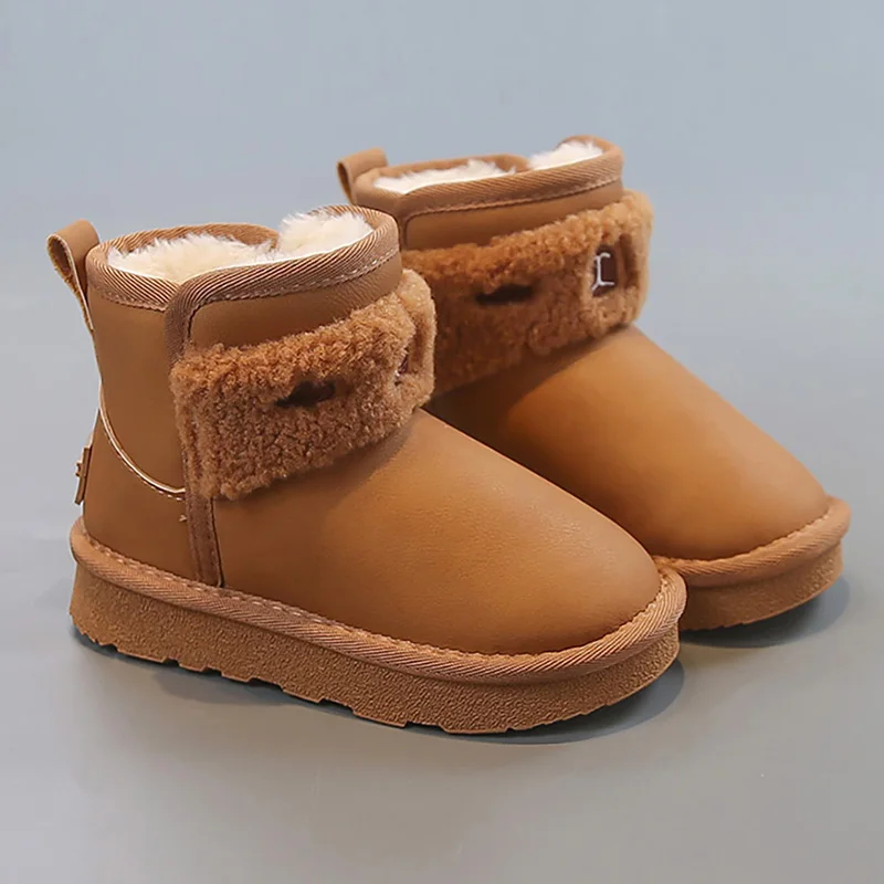 

Толстые теплые зимние ботинки для детей, непромокаемые детские плюшевые ботинки из искусственной кожи, трендовые модные зимние ботинки для мальчиков и девочек, теплая обувь