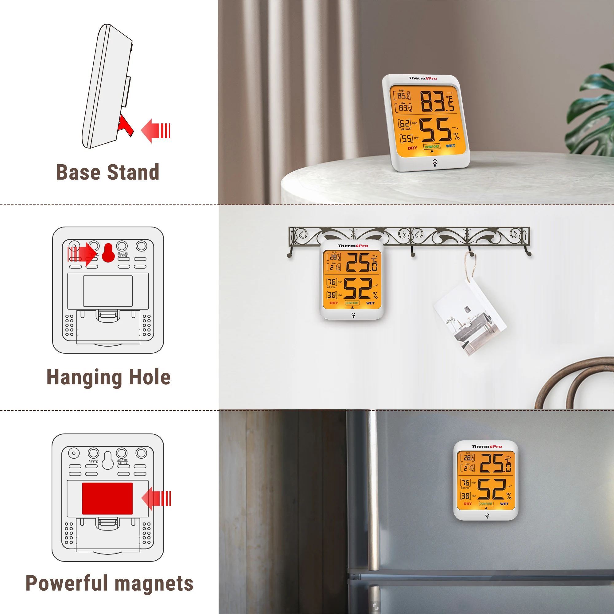 ThermoPro-termómetro Digital TP53 para interiores, higrómetro, Sensor de temperatura y humedad, retroiluminación, estación meteorológica para el hogar