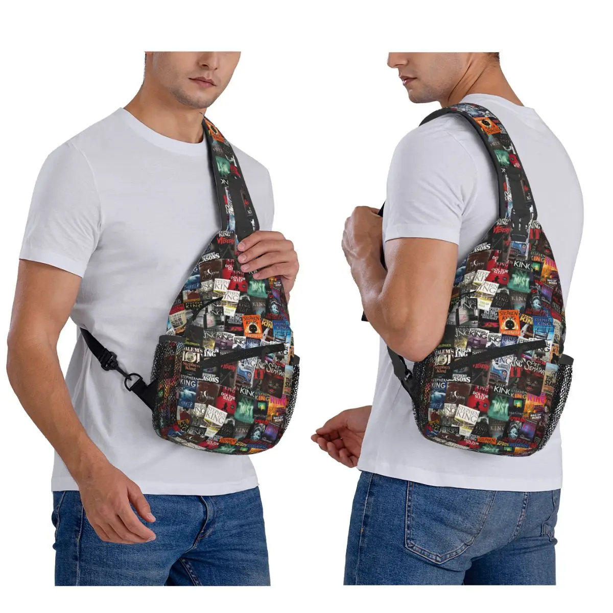 

Stephen King Book Covers Horror Bookworm 6 Chest Bag Men Sling Crossbody Backpack Chest Bag Travel Hiking Daypack Shoulder Bag