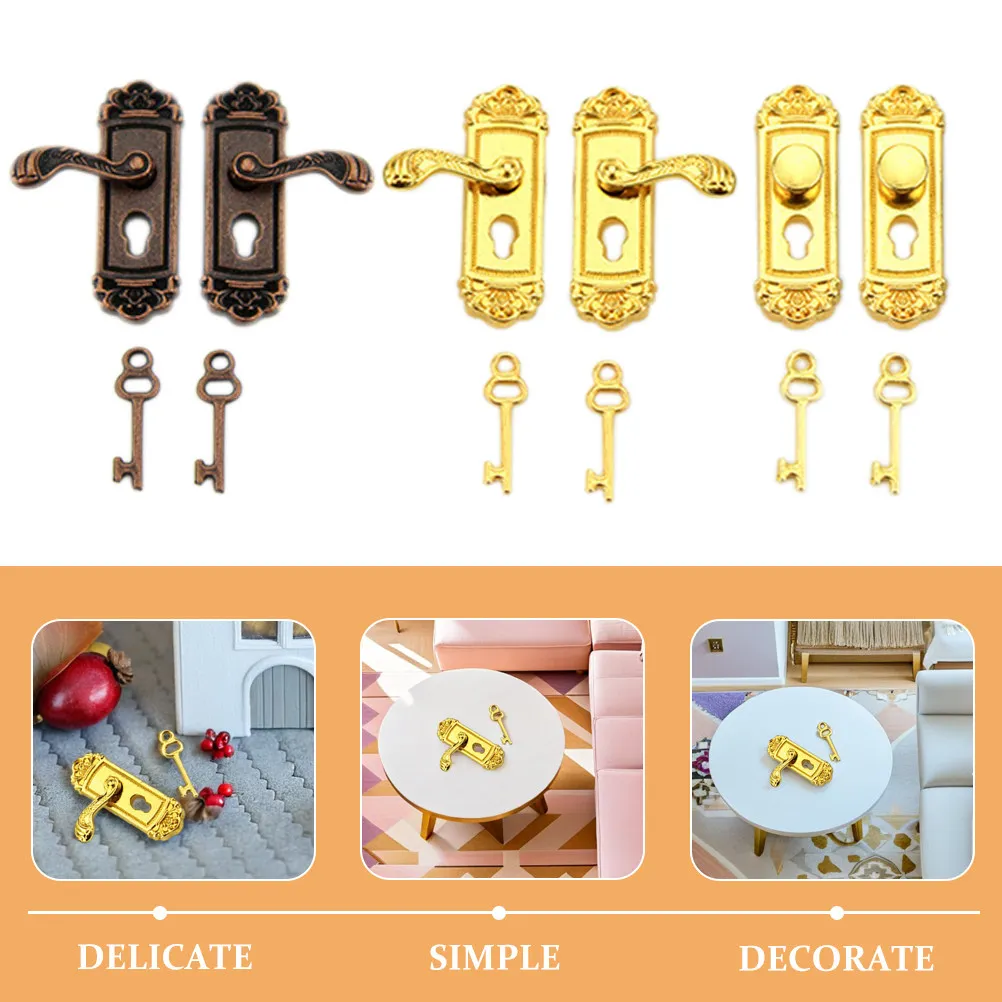 Juego de 6 Cerraduras Metálicas Vintage en Miniatura para Puertas, Escala 1:12, con Patrón Floral, Accesorios de Ferretería para Casas de Muñecas, con Llaves