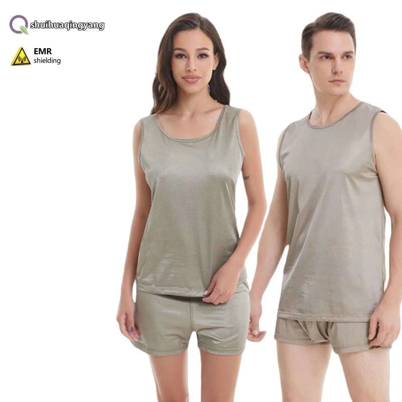 Electromagnetic radiation protective 100% silver fiber undershirt and underpants set,Household appliances EMF shielding clothes