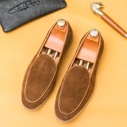 Brand Suede Loafers Men Luxury Designer Shoes Fashion Solid Color Round Head Loafers Shoes Casual Work Walking Flat Shoes