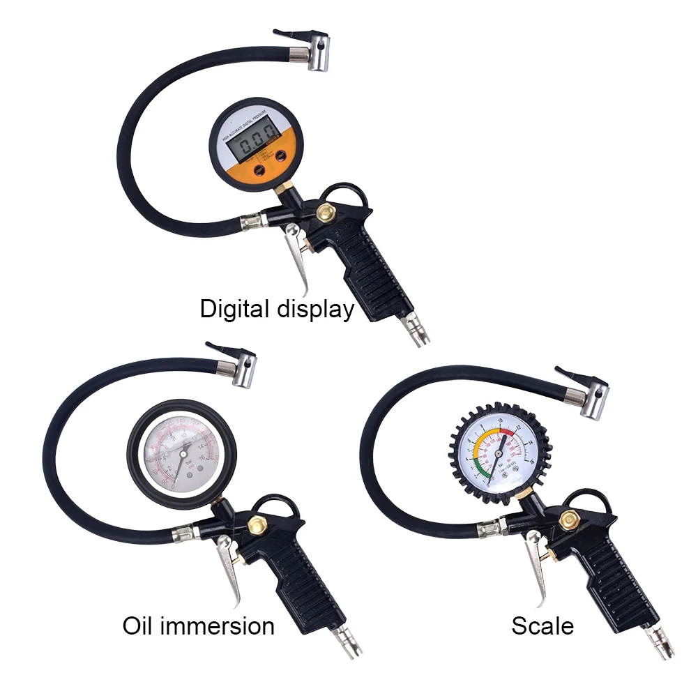 Digital Tire Pressure Gauge Aluminum Tire Pressure Inflator Gauge 220PSI Car Tire Inflator Gun Digital Display for Car Bicycle