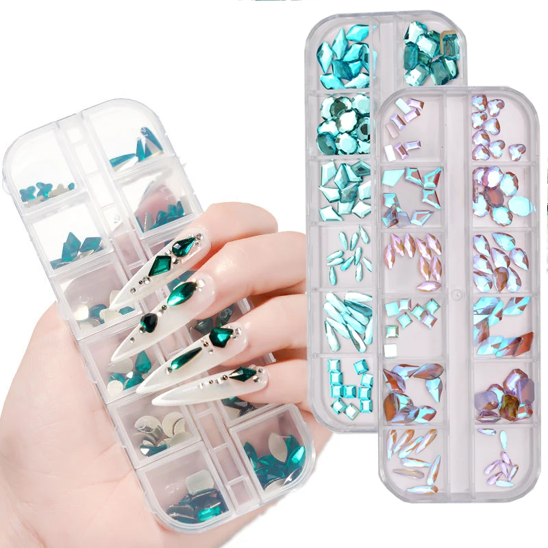 

12Grids/Boxs Nail Mixed Multi-Shapes 3D DIY Flatback Crystal Diamond Nail Art Decorations Accessories Rhinestones Charm