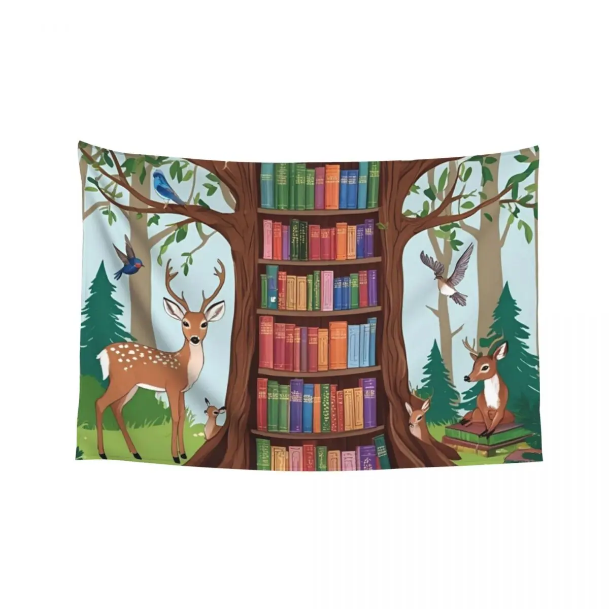 

Enchanted Forest Library – Whimsical Book Haven Illustration Tapestry Room Ornaments Decor For Bedroom Tapestry