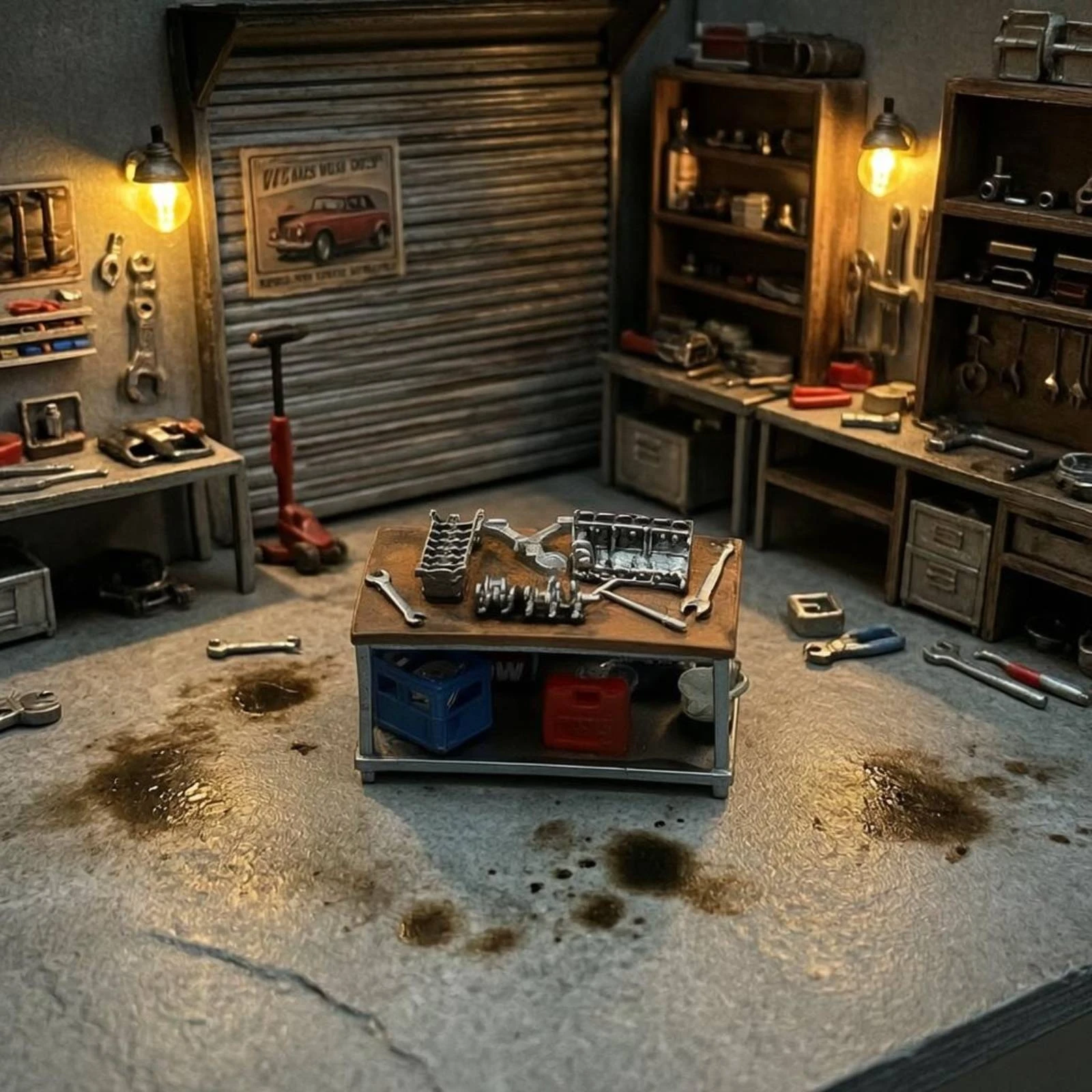 Miniature Repair Workbench Molded Details 1:64 Scale Workbench Miniature Workshop Bench Artisanal Detailed