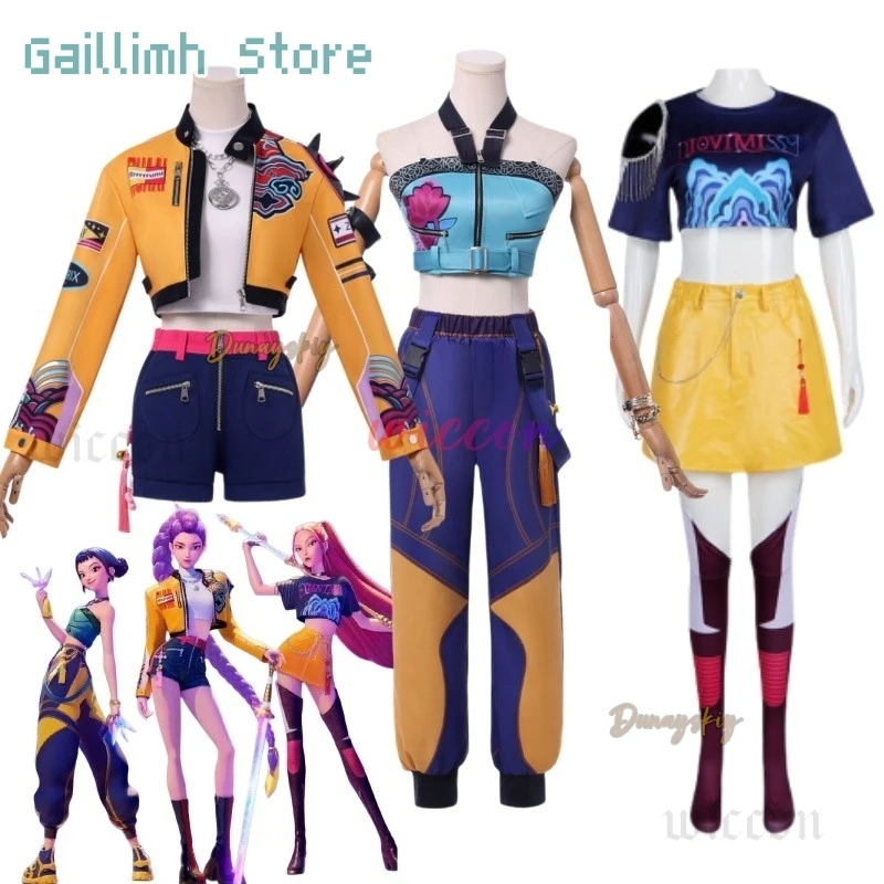 

Huntrix Rumi Mira Zoey Cosplay Costume Wig Stage Uniform Top Skirt KPOP Superstar Demon Hunters Girl Women Set Halloween Suit