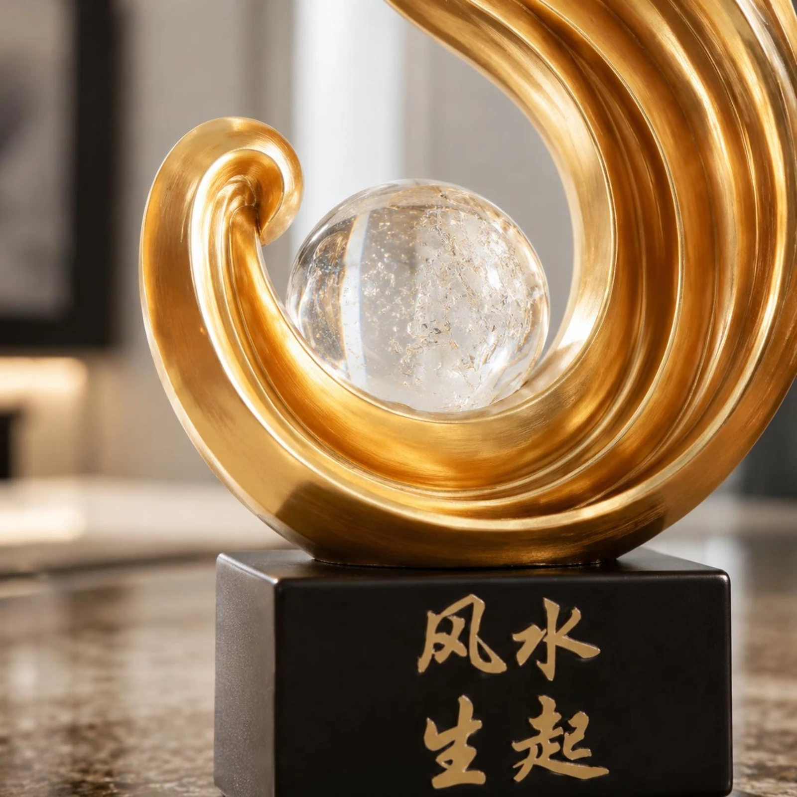 

Feng Shui Ornament Light Luxury Design Feng Shui Statue Abstract Sculpture Gold Electroplated Abstract Art Figurine for Entryway