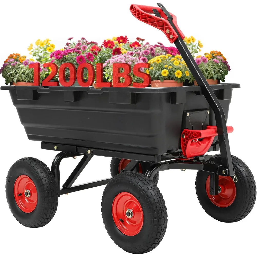 

1200lbs Garden Dump Cart,Ultym Heavy Duty 7 Cu.Ft Trailer Dump Cart with Hitch,Garden Dump Wagon with 13 All Terrain Wheels & 2-