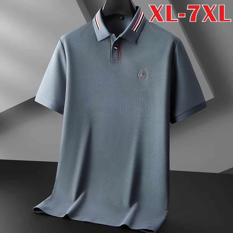 Minglu 100% Cotton Summer Men's Polo Shirts Luxury Short Sleeve Solid Color Embroidery Casual Man Tees Plus Size 6XL 7XL