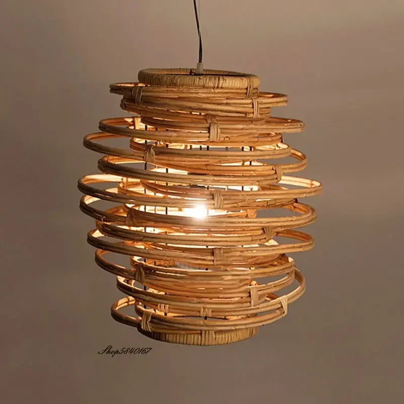 

Vintage Spiral Rattan Pendant Lights Nordic Retro Bamboo Hanging Lamp for Living Room Home Decor Dining Room Restaurant Lustre