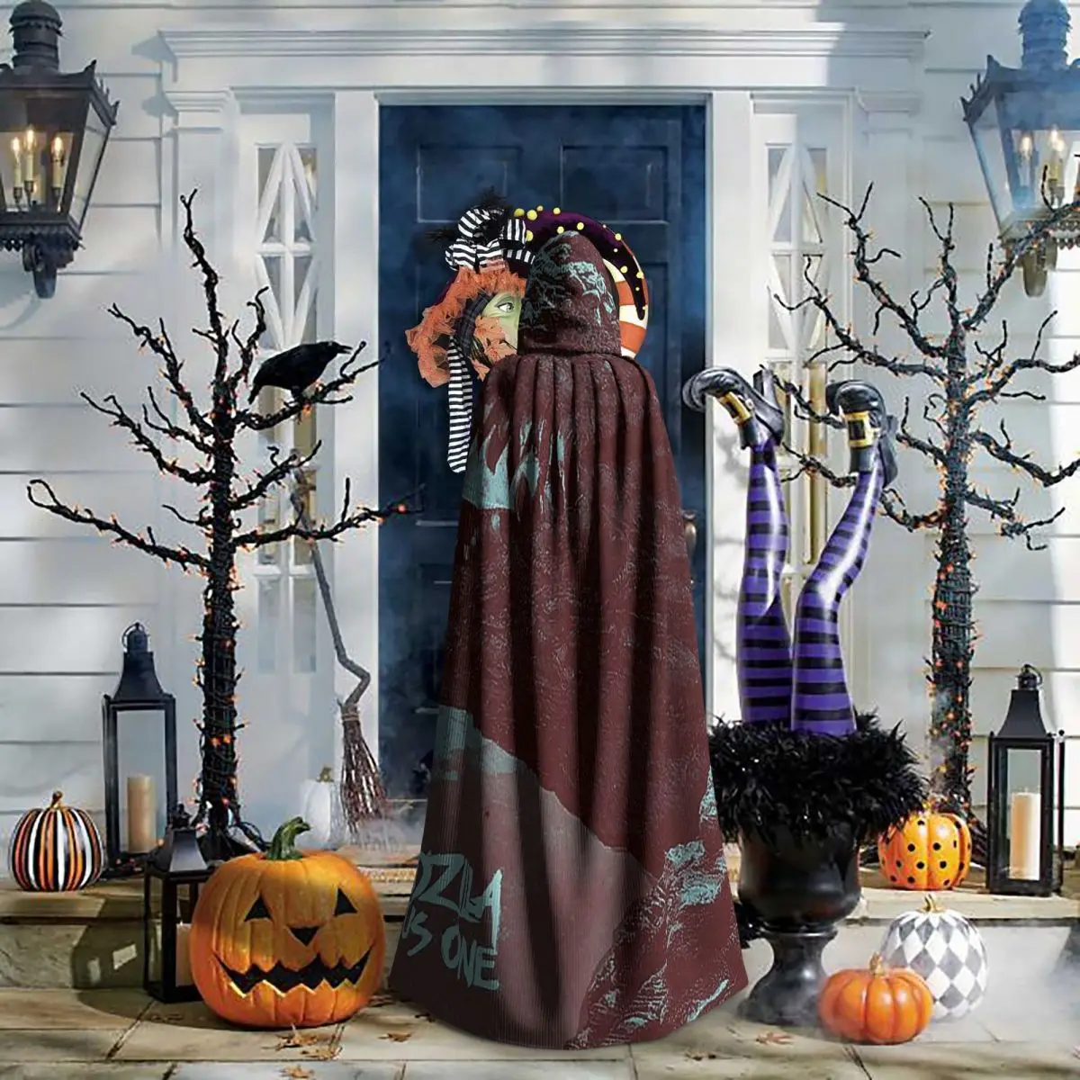 Godzillaed Minus One Half Face Movie Poster Monster King Long Hooded Cloak Witch Medieval Costume Cosplay Cape HalloweenParty view 5