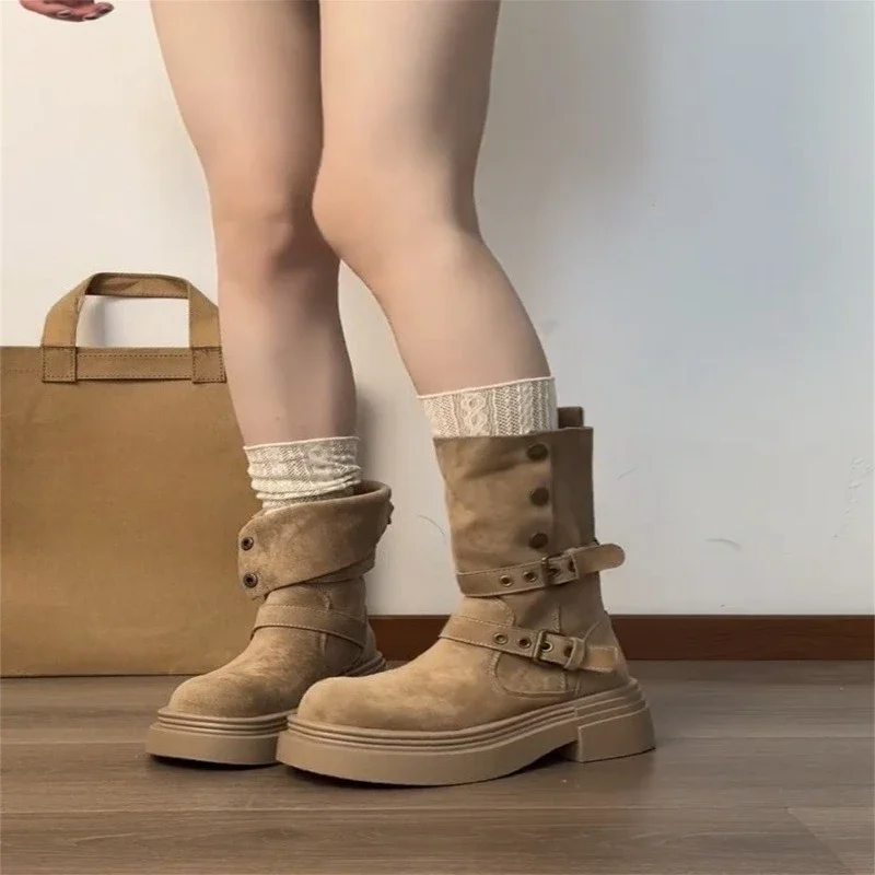 

Winter New Elegant and Sexy Casual Thick Heel Mid Leg Boots Fashionable Hot Selling Round Toe Comfortable Riding Boots for Women