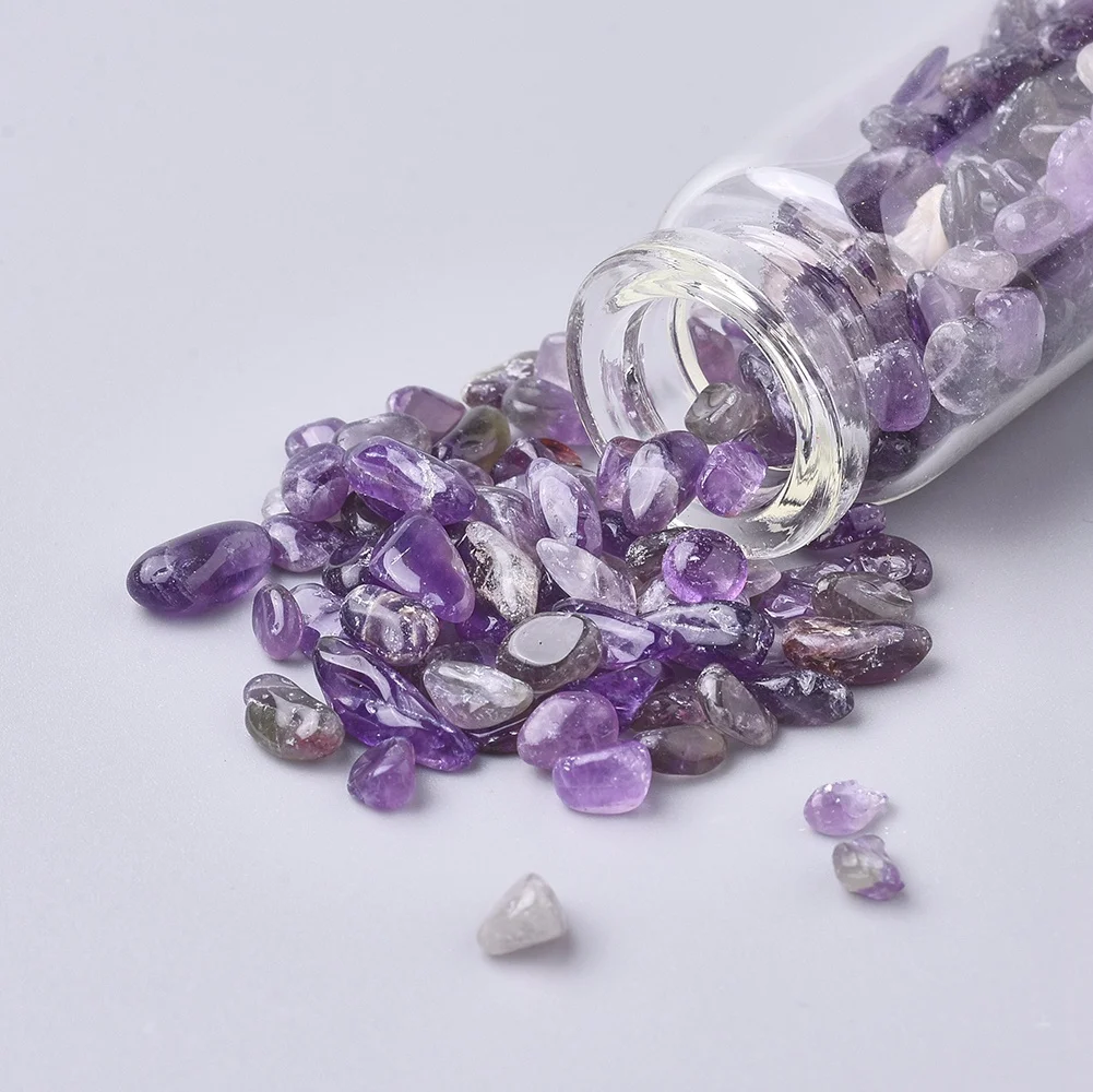 2Pcs Glass Wishing Bottle For Pendant Decoration with Amethyst Chip Beads Inside and Cork Stopper for Necklaces DIY Jewelry
