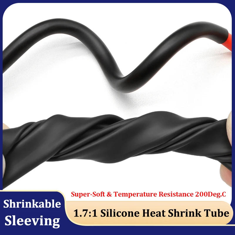 

1 - 10m Insulated Sleeve 1.7:1 Shrink Ratio Silicone Heat Shrink Tube Heat-resistant Sleeving Wire Cable Protect Wrap 0.8 - 30mm