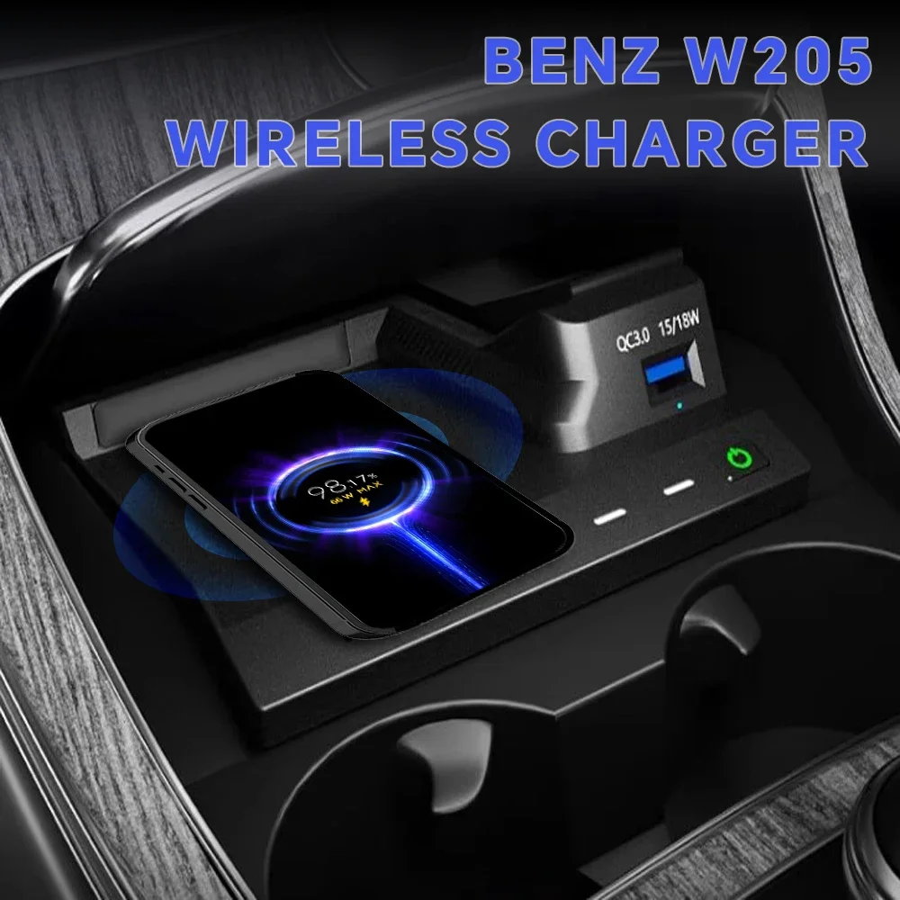 Fast Wireless Charger For Mercedes Benz W205 C43 C63 GLC43 GLC63 X253 C Class GLC Phone Holder usb Charging Pad Accessories