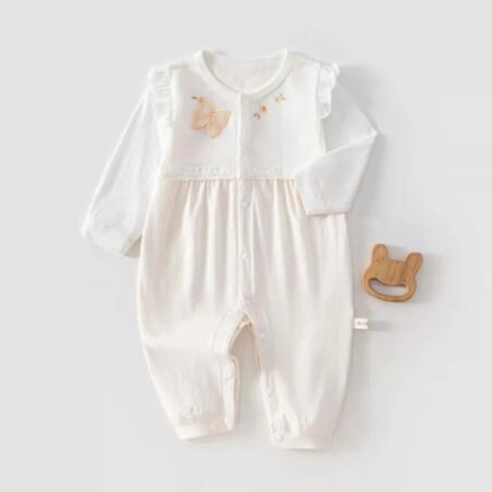 Baby Boutique Clothing Thin Embrodiery Patchwork Princess Cute Baby Girl Summer Romper Long Sleeve Air Conditoning Room Jumpsuit