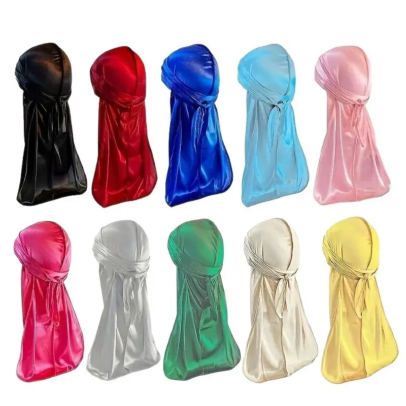 

10 Pcs/Pack Durags for Women and Men, Long Tail Durags, 360 Wave Dorag, 10 Colors