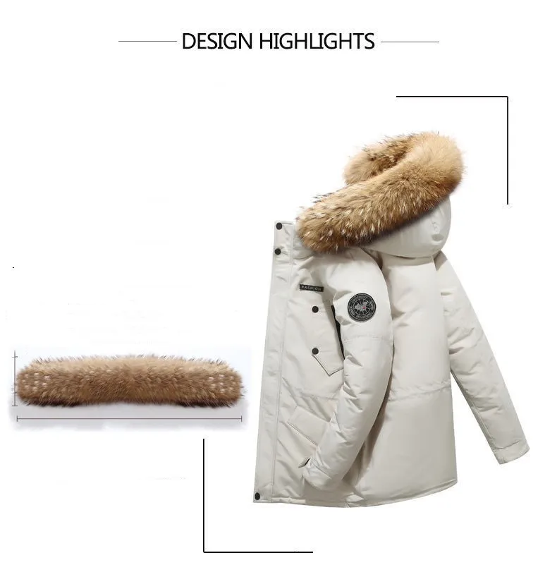 Doudoune en Duvet de Canard Blanc pour Homme, Parka Chaude avec Col en Fourrure, Vêtement d'Extérieur Décontracté et Imperméable, à la Mode