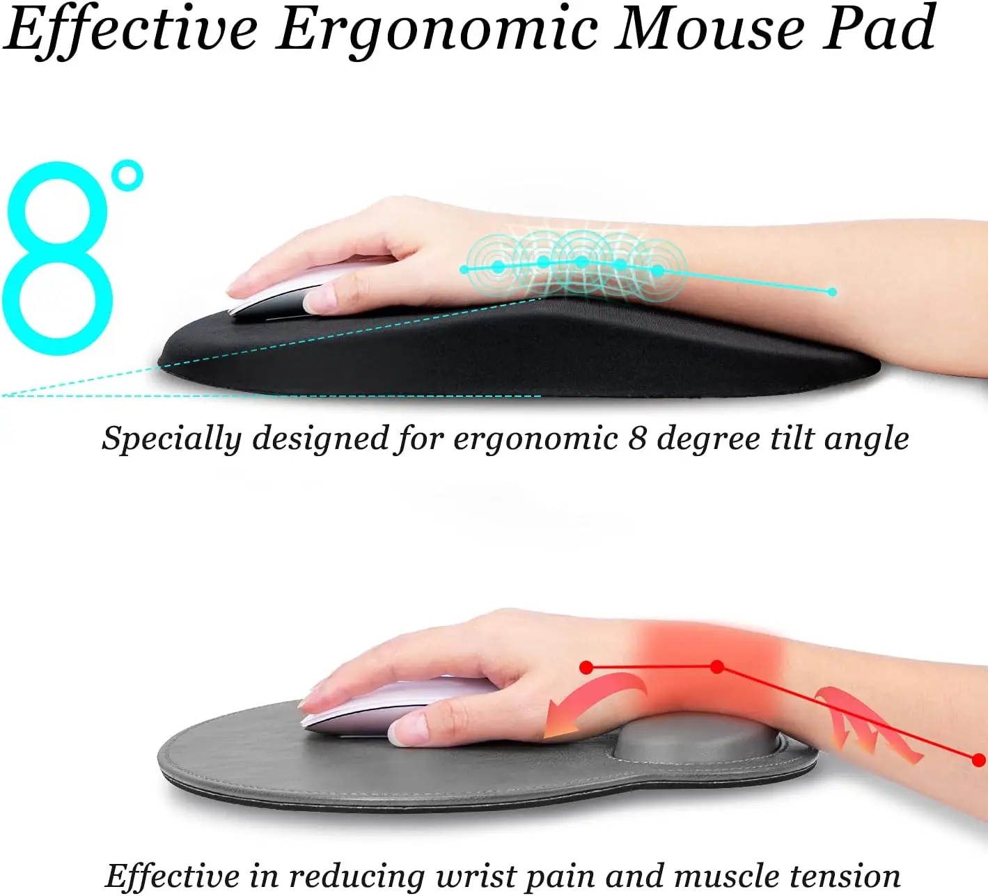 Ergonomic Mouse Pad Wrist Support,Pain Relief Mouse Pad with Wrist Rest,Entire Memory Foam Mouse Pad with Non-Slip PU Base