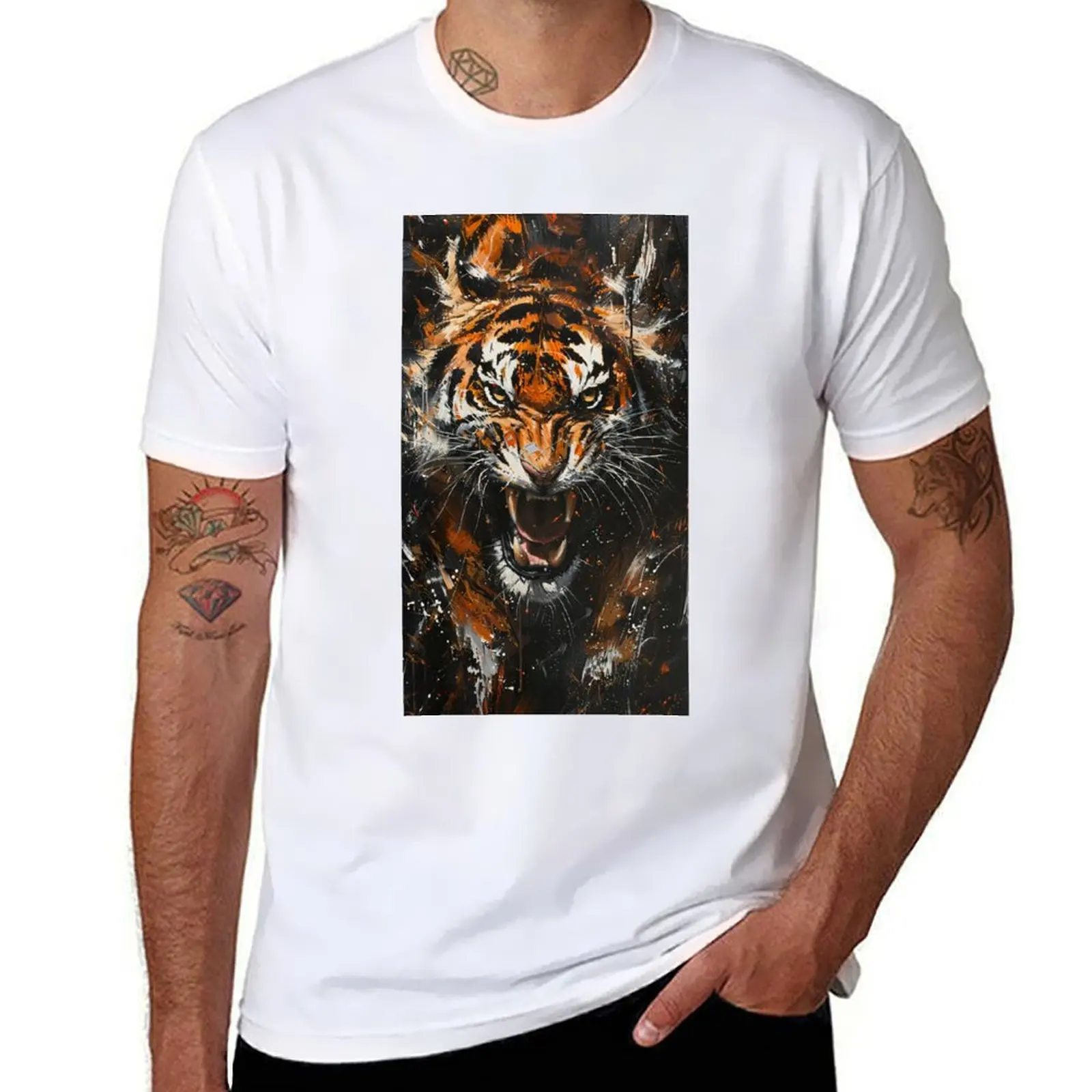 

Bengal Tiger Devesh Oil Painting T-Shirt man t shirt designer men t shirt cotton 100% T-Shirt