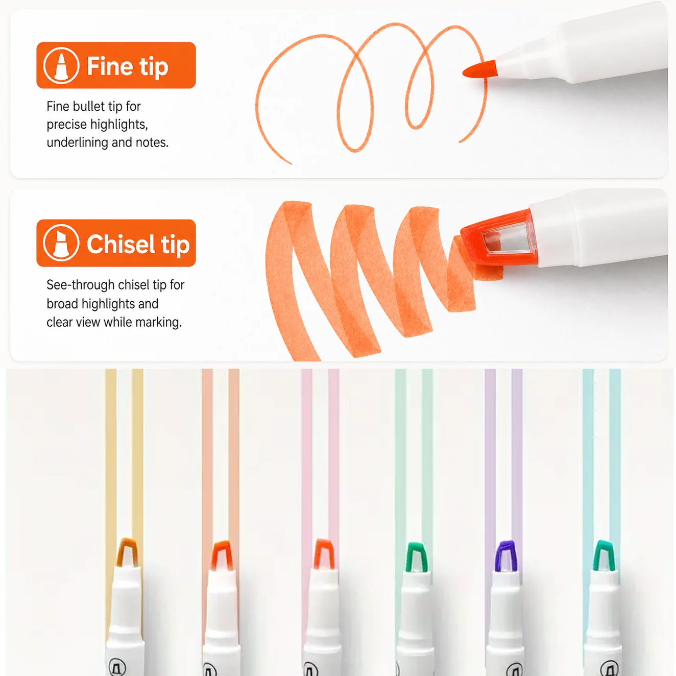 Aesthetic 6 Colors Dual Tip Highlighter Set - See-Through Window Quick Dry Fluorescent Pens, Essential Student Stationery