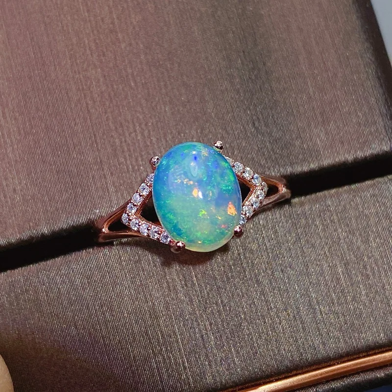 

925 Silver Inlaid Natural Opal 3 Carat Large Particle Women'S Ring Good Fire Color