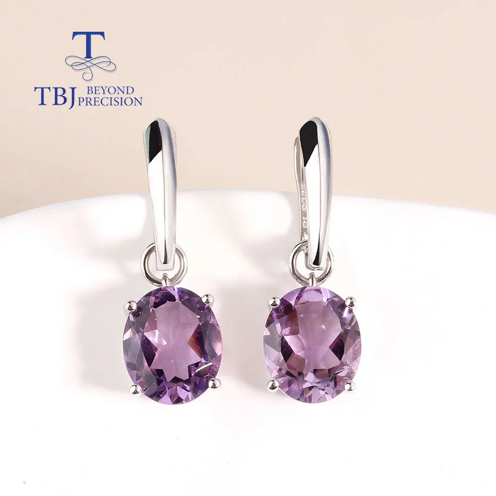 

Natural Brazil Amethyst Oval 10* 12mm gemstone Earrings 925 Sterling Silver Simple design fine Jewelry for women gift