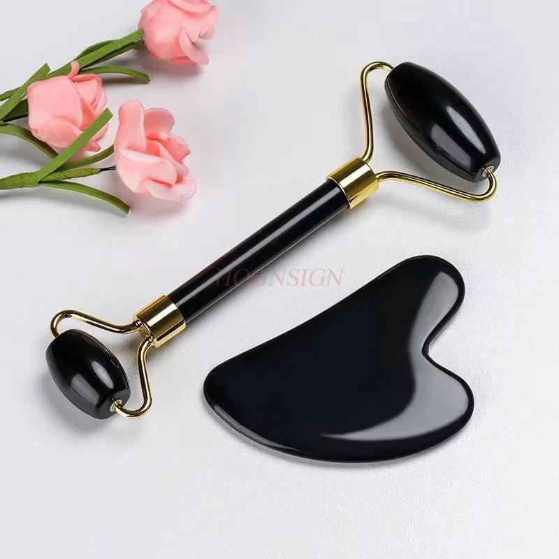 Facial massager roller type obsidian natural jade female scraping jade push and pull tight home beauty artifact