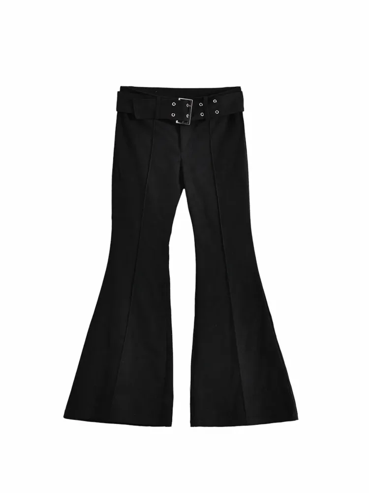 Celana Jeans Hitam Model Flare Y2k Retro Wanita E-Girl 2000-an Streetwear Fashion Celana Harajuku Lebar Yoga Pants 90-an Pakaian Estetik