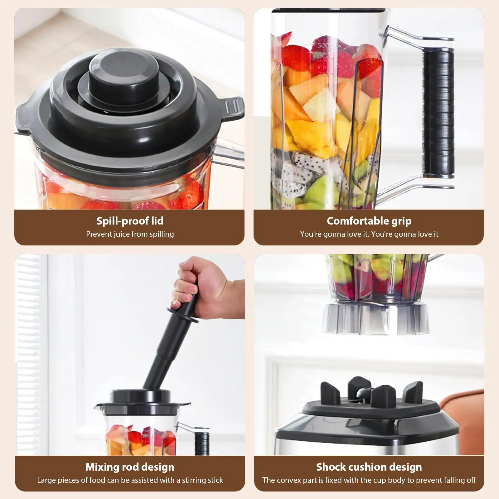 9500W Tischmixer, Entsafter, Smoothie-Maker 3-in-1, 0,5/1,5/3L Behälter, Küchenmaschine, Blenderboxer für Eis, Nüsse, Früchte – Detail 8