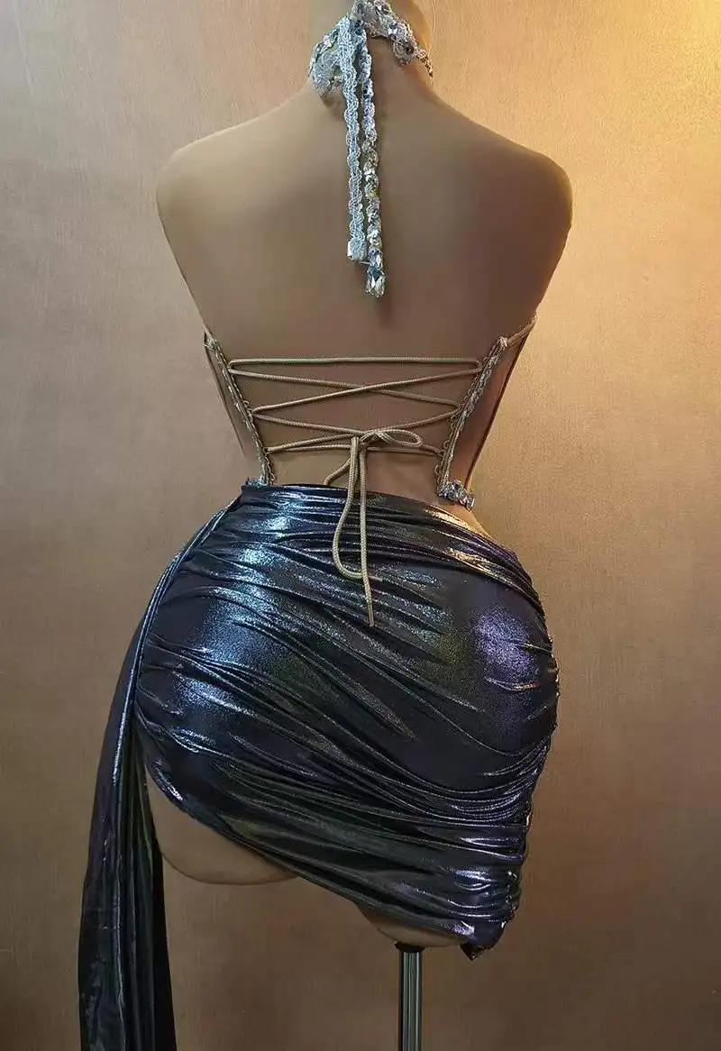 Mesh atember aub endes Kleid für Frauen Kristalle Bühnen kleidung Tänzerin Sänger Las Vegas Showgirl Drag Queen Outfit Nacht Clubbing Requisiten