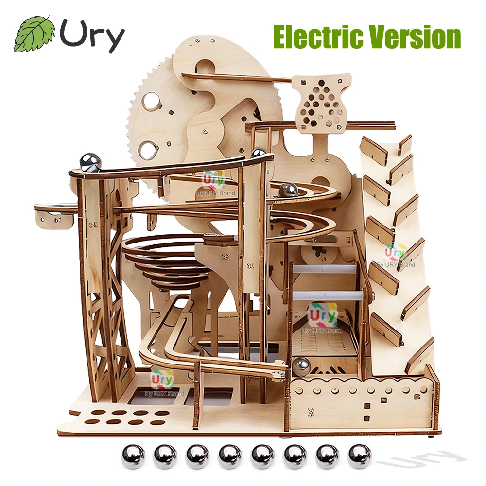 Ury 3D-Holzpuzzle, Marmor-Lauf-Set, Track-Gerät, mechanisches manuelles Modell, Wissenschaft, hoher Schwierigkeitsgrad, Labyrinth-Kugel, Montagespielzeug für Jungen