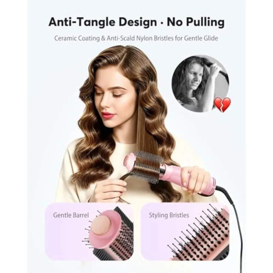 Travel Hair Dryer Brush for on-the-go use, ceramic-coated barrel in rose gold, dual voltage 100V-240V for worldwide compatibili - view 6