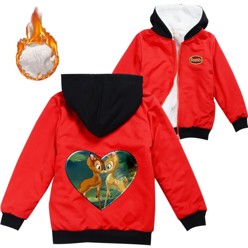 Bambi jaqueta de inverno quente para meninos meninas com zíper casaco infantil engrossar suéter com capuz agasalhos infantis