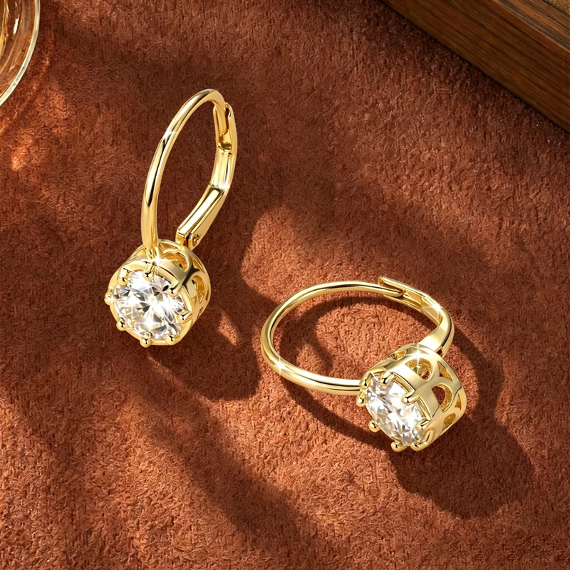 Rrjzz Solitaire 6,5 mm D-Farbe Moissanit-Ohrringe mit ausgehöhltem Design für Damen, 1 Karat, acht Krallen, Leverback-Ohrringe, Schmuck – Detail 3