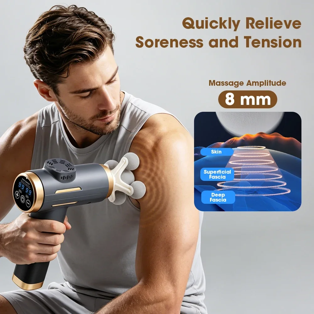 Electric Fascia Gun 24W 99 Gear Adjustable 11 Replacement Head Deep Tissue 8mm Percussion Massager Rechargeable Home Gym Massage view 5