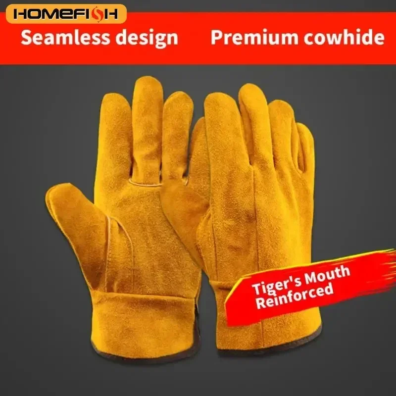 Men Work Gloves Soft Cowhide Driver Hunting Driving Farm Garden Welding Security Protection Safety Mechanic Glove