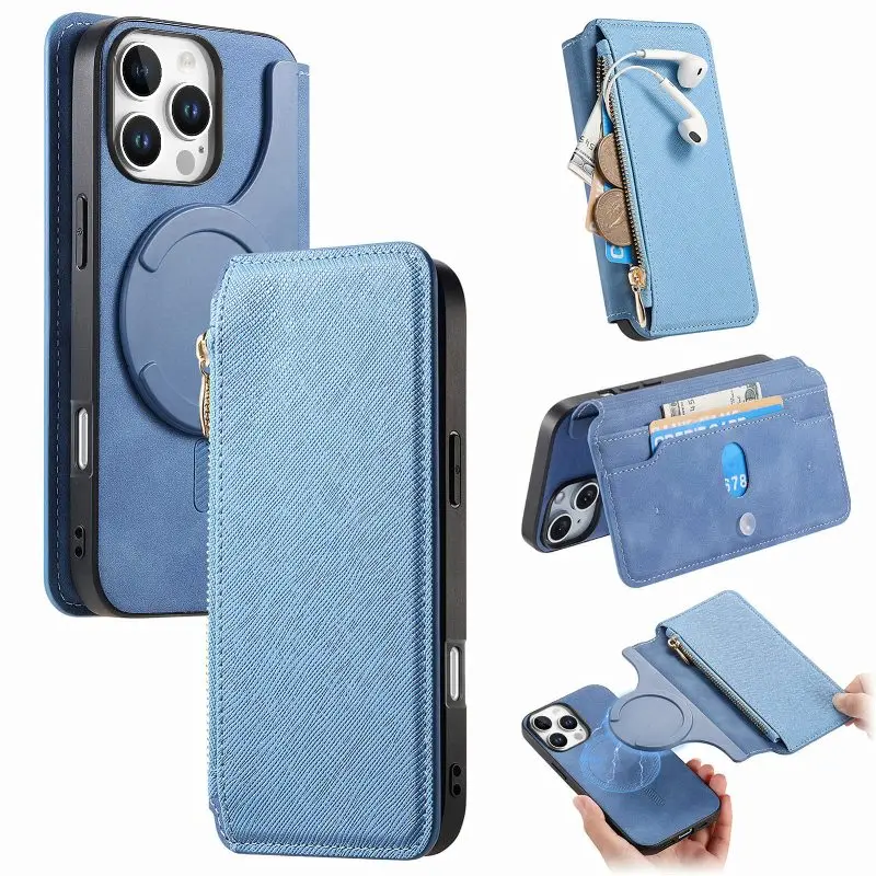 Magnetic Detachable 2 in 1 Flip Phone Cover For iPhone 16 Pro Max 15 14 13 12 11 XR XS Max 7 8 Plus SE With Zipper Bag