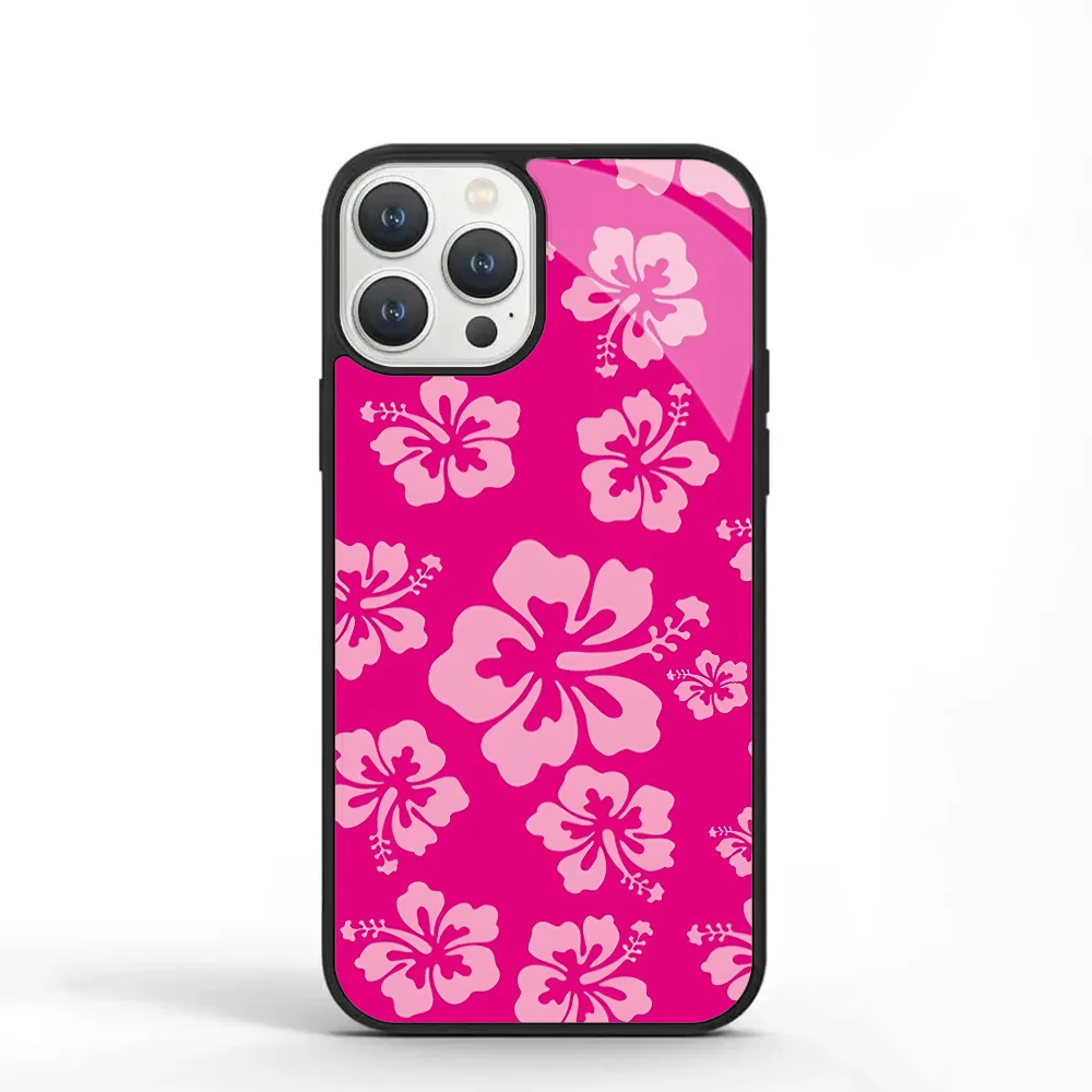 Funda de teléfono hawaiana con flor de hibisco rosa Tropical para IPhone, 11, 12, 13, 14, 15 Plus, Pro Max, espejo acrílico, PC, TPU