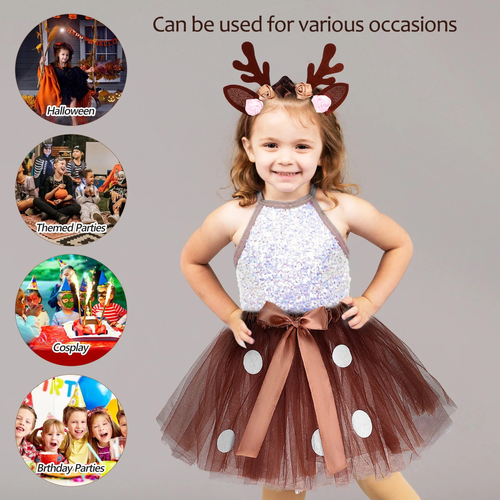 1세트 엘크 코스튬 사슴 튜튜 스커트 부드럽고 가벼운 사슴뿔 머리띠 어린이 크리스마스 댄스 의상 사슴 코스튬 사슴뿔 머리띠