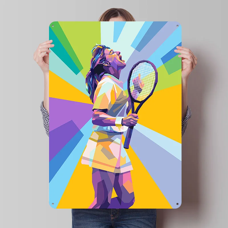 Steffi Graf im Pop-Art-Stil Blechschild Poster Individualisierte Retro-Wandkunst Vintage Metallschilder für Zimmer Gamer-Dekoration Gaming-Interieur
