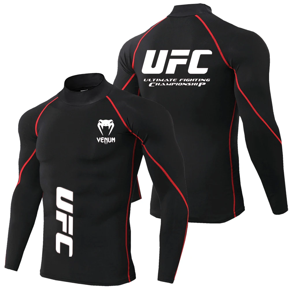 UFC Men's Compression Top Fitness Shirt Men's Fitness Tight Shirt Sports T-shirt Quick drying Fitness Running Shirt Long Sleeve
