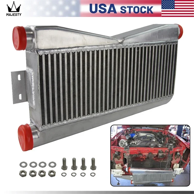 Universal Bar & Plate Design Twin Turbo Intercooler Core Size 24x9x3.5in Inltes OD 2.5in, Outlet OD 3in  Black/Silver