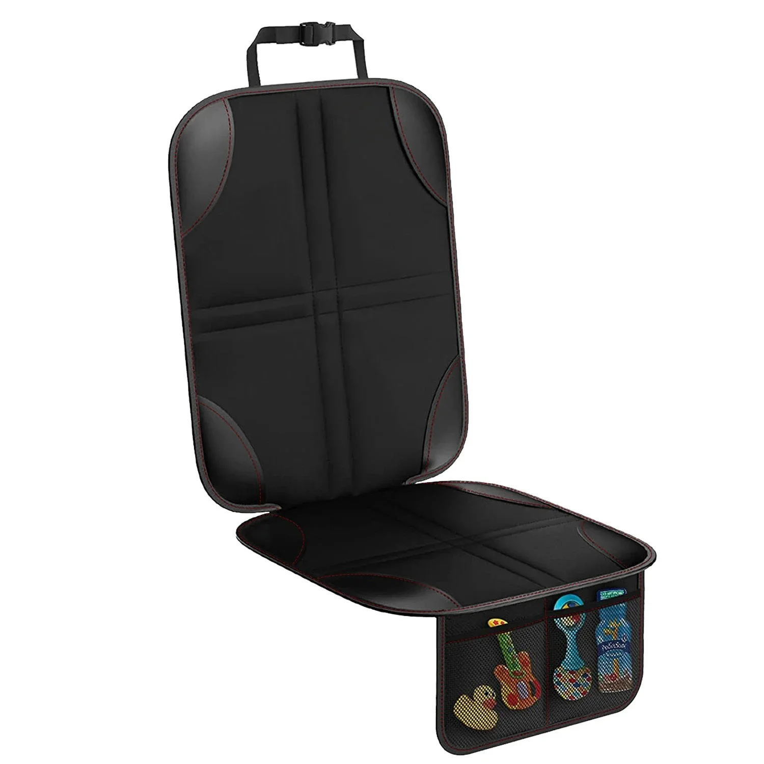 Thick PU Leather Child Car Seat Protector Auto Seat Cover Mat Waterproof Anti-Scratch with Storage Mesh Pockets for Vehicle