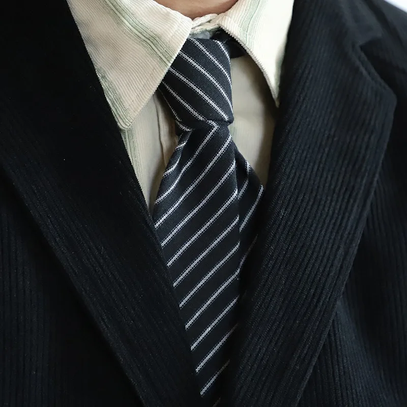 Men Narrow Striped Necktie College Style, Versatile In Black, Wine Red & Blue, Great For Daily, Work, Job Interview And Business