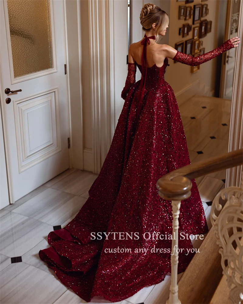 SSYTENS Burgundy Evening Dresses Saudi Princess Prom Dresses Customized Women Sweetheart Floor Quinceanera Abendkleid Luxury