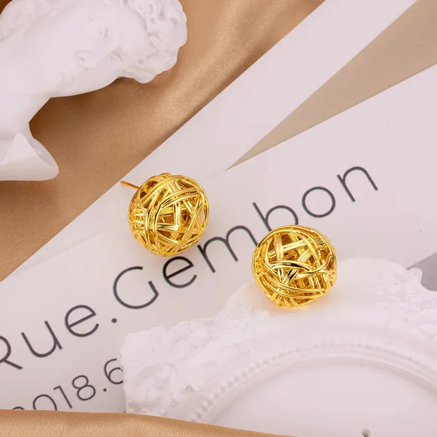 Fylia Jewelry   Light luxury exaggerated French retro flower earrings 9999 24K real gold temperament European and American textu